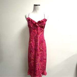HELEN WANG PINK PAISLEY floral SILK  party midi DRESS 10 spaghetti straps